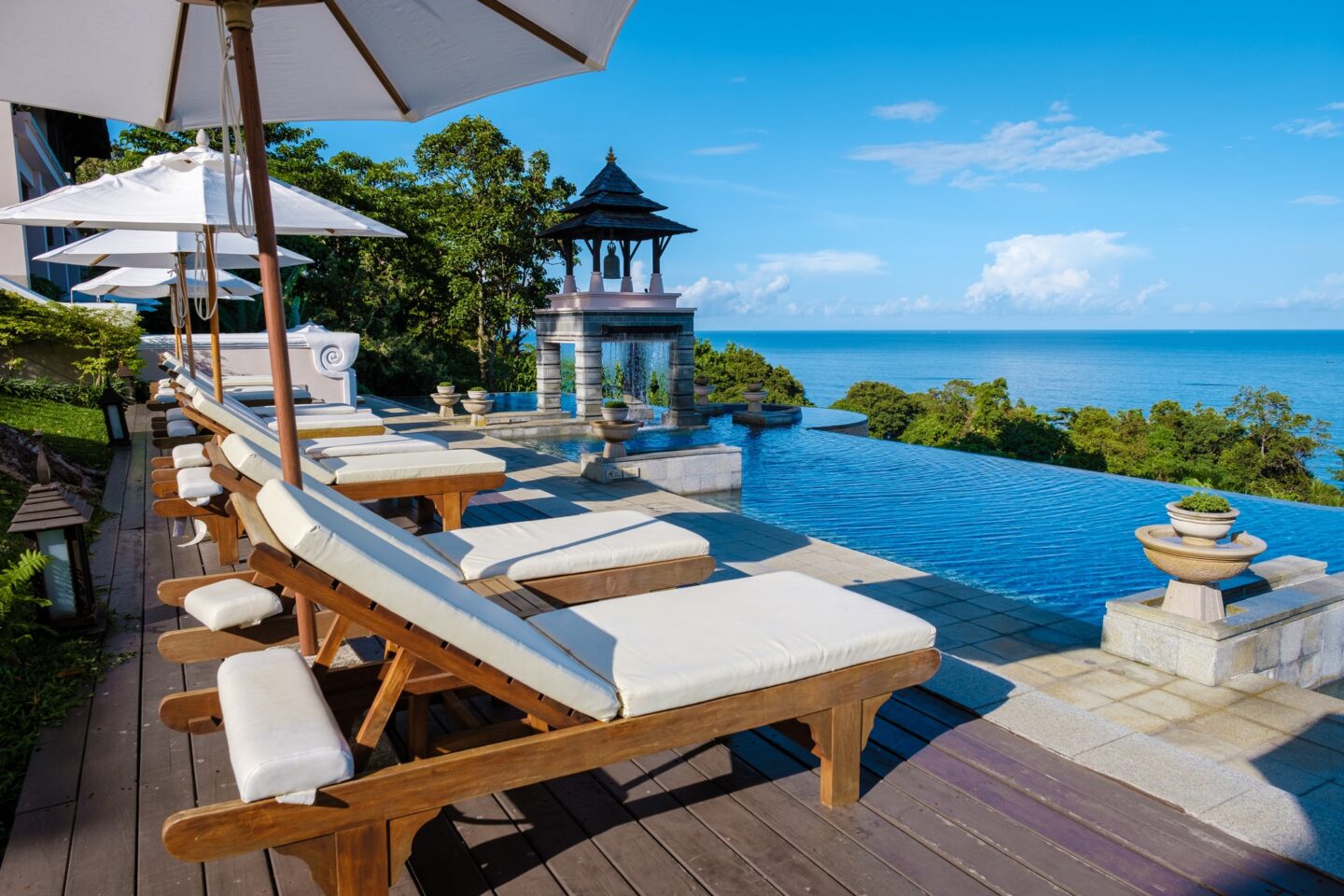 Koh Lanta Thailand, luxury beach chairs by the swimming pool of an luxury hotel in Thailand