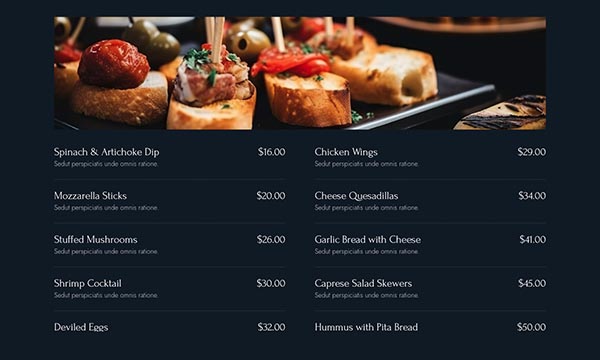 Tab - Food Menu