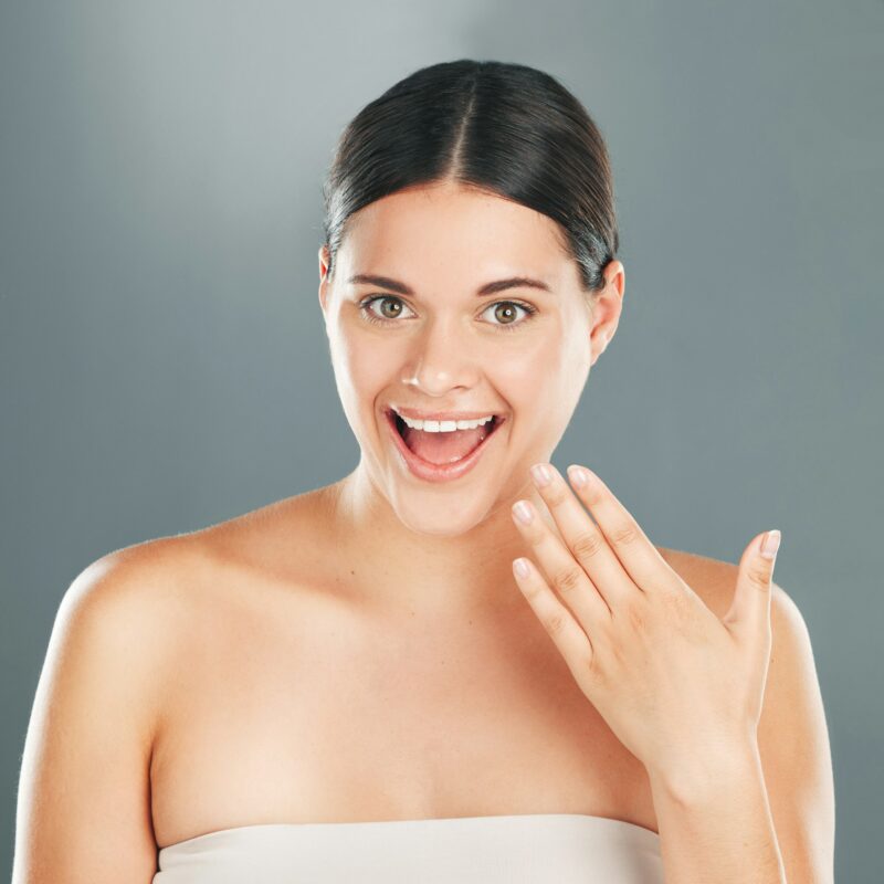 Beauty, skincare and wow with portrait of woman for product, facial or spa cosmetics. Discount, glo