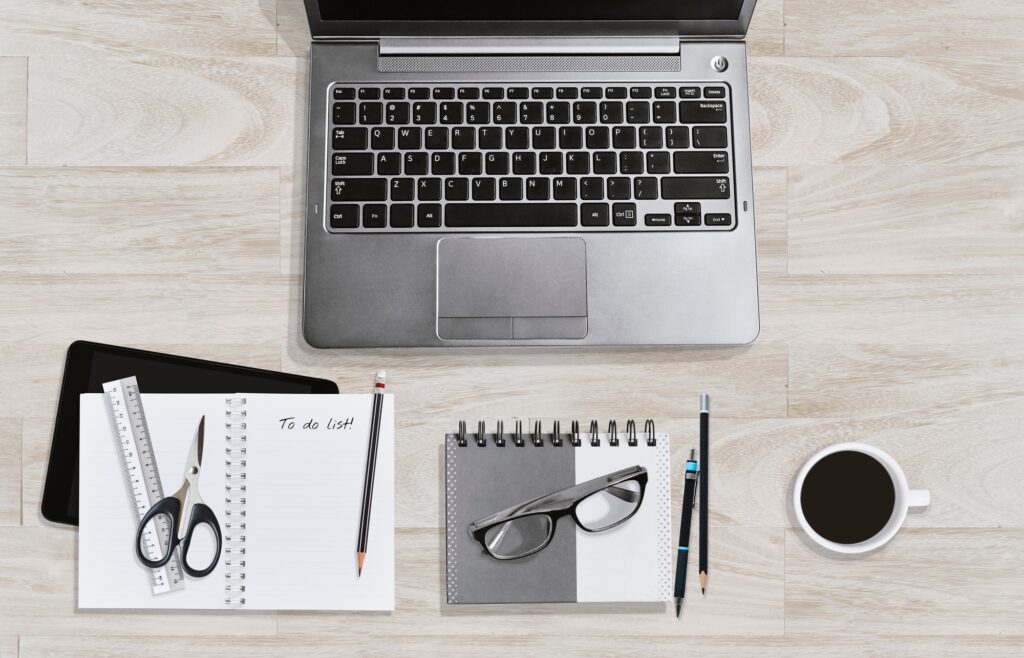 Education or Business office workspace concept mock up with laptop