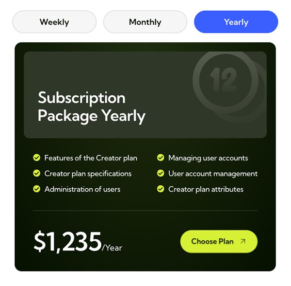 Tab - Pricing Yearly