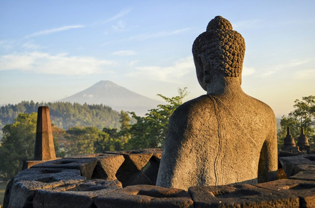 Borobudur, or Barabudur, a 9th century Mahayana Buddhist temple in Magelang, Central Java,