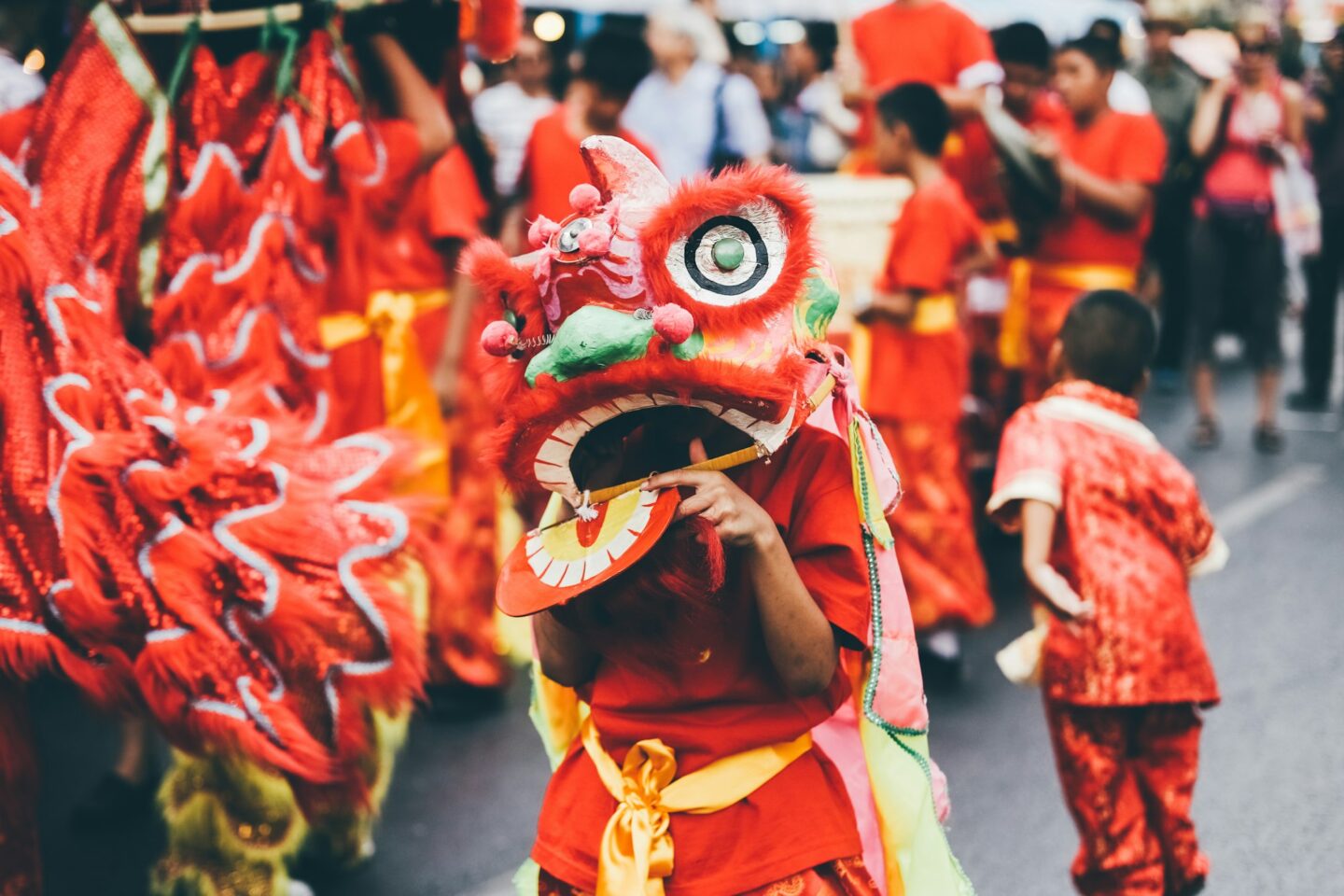 Lion dance during Chinese New Year celebration.